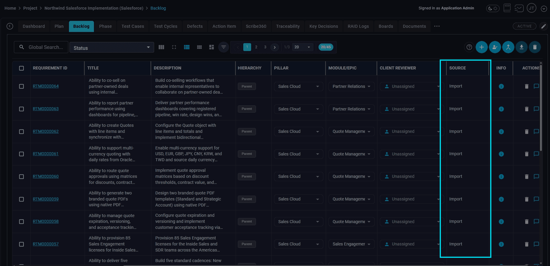 Review imported requirements in the Backlog