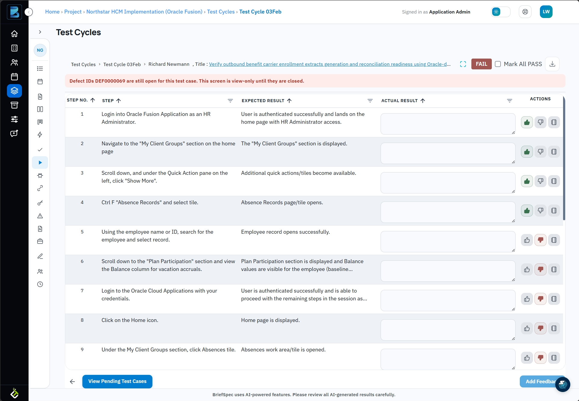 Create defect from failed test execution