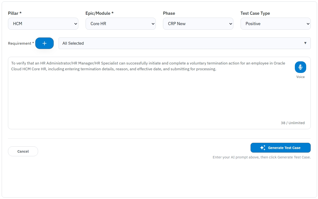 Create a test script from requirements