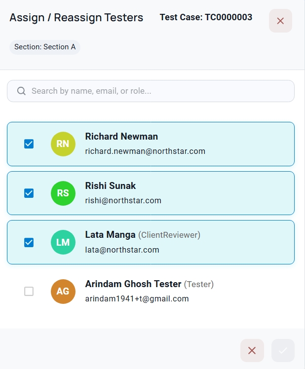 Client tester assigned test view